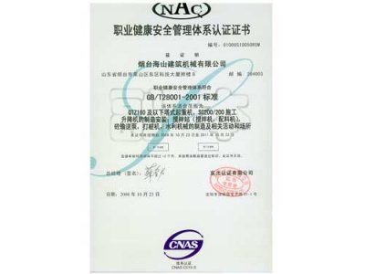 職業(yè)健康安全管理體系認(rèn)證證書